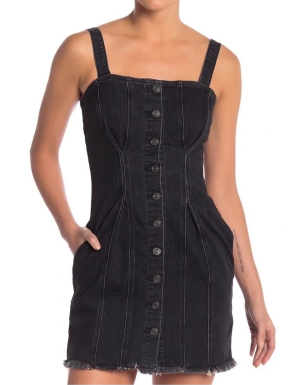 Current/Elliott Black Button-Front Denim Mini Dress